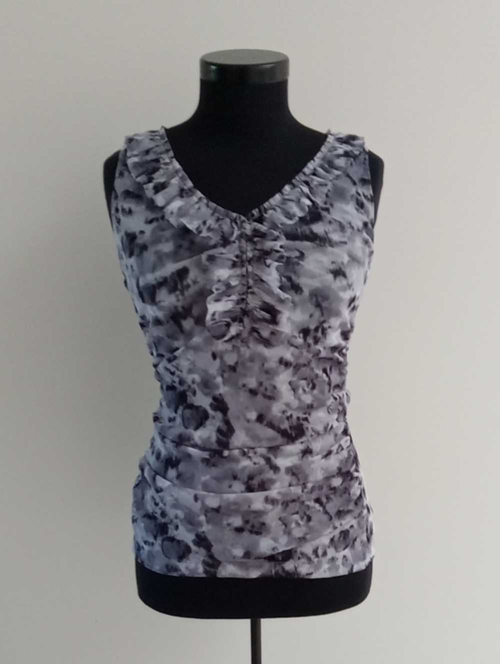 cleo Gray Tie-Dye Ruffled V-Neck Tank